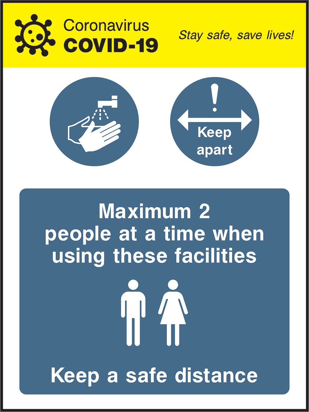 Signage: Maximum 2 People Keep Distance (COVI0046)