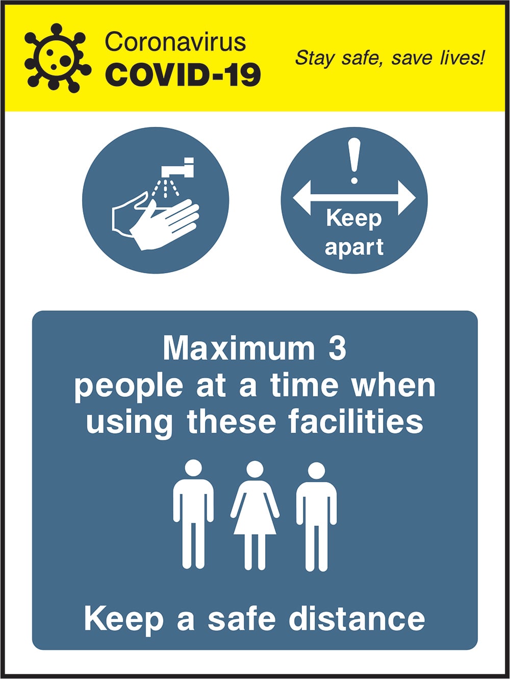 Signage: Maximum 3 People Keep Distance (COVI0047)