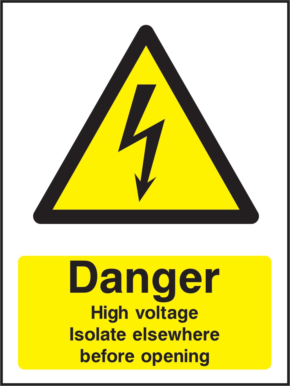 Signage: Danger High Voltage Isolate Elsewhere (ELEC1_0059)