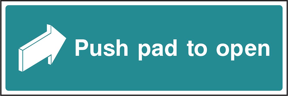 Signage: Push Pad to Open Right (EMER0043)