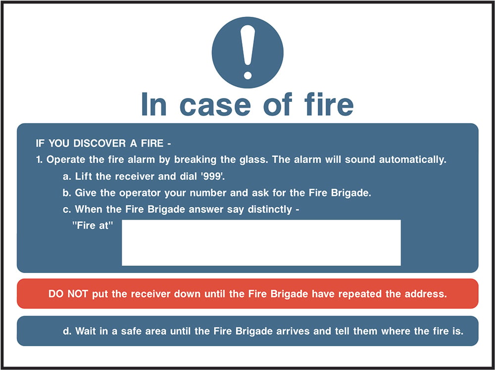 Signage: in Case of Fire Instructions (FACT0019)