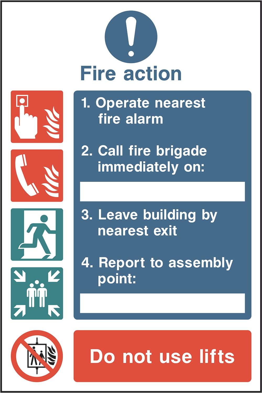 Signage: Fire Action Do Not Use Lifts (FACT0022)