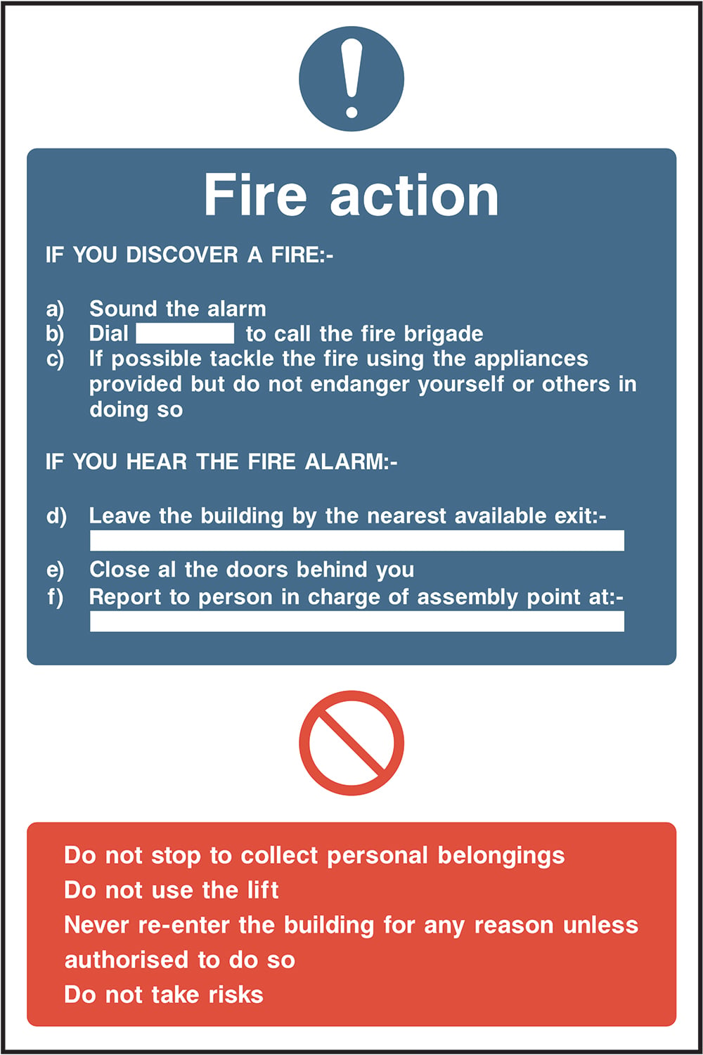 Signage: Fire Action Instructions (FACT0027)