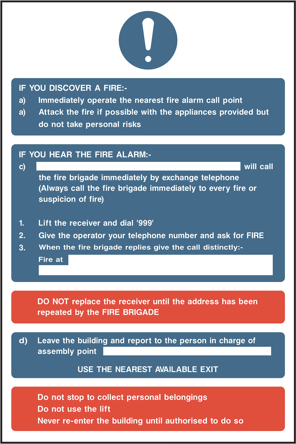 Signage: Fire Action Instructions (FACT0028)