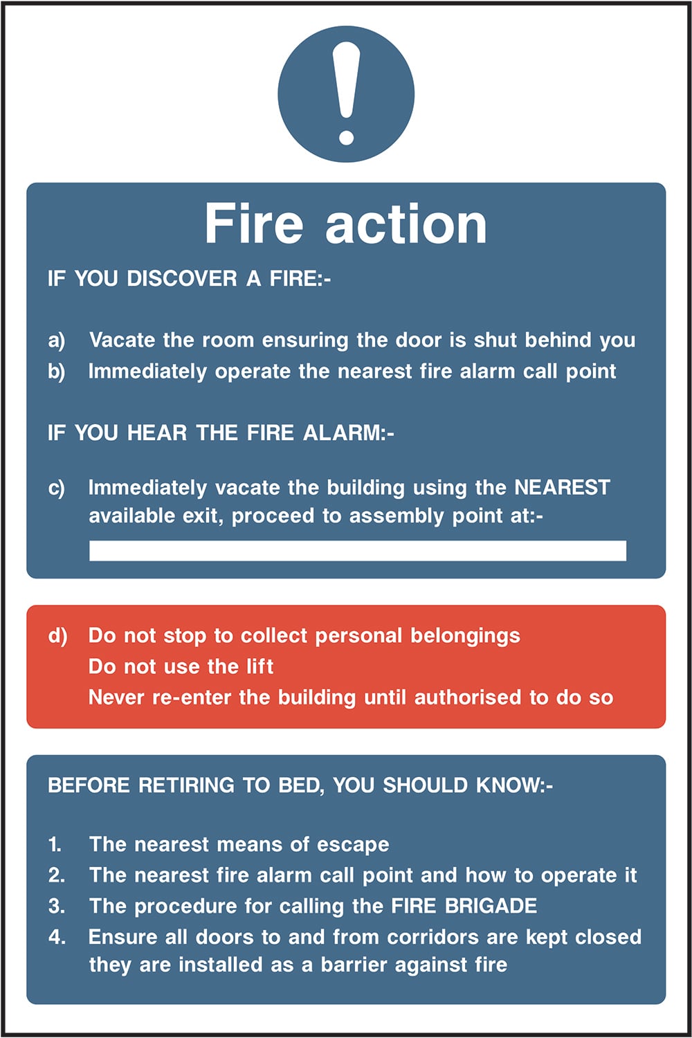 Signage: Fire Action Instructions (FACT0029)