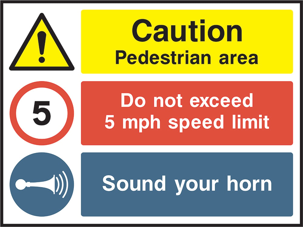 Signage: Caution Pedestrian Area 5 Mph Speed Limit Sound Horn (GARA0026)