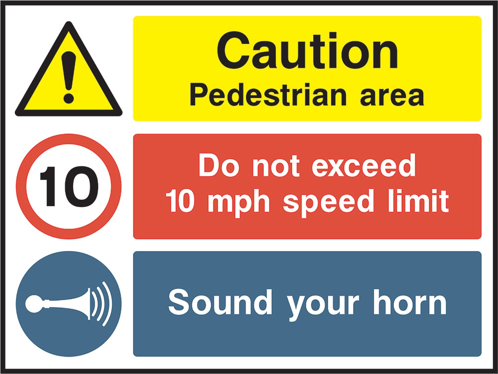 Signage: Caution Pedestrian Area 10 Mph Speed Limit Sound Horn (GARA0027)