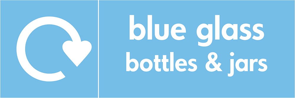 Signage: Blue Glass Bottles & Jars (GLAS0001)