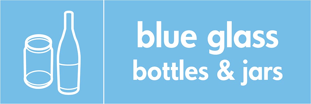 Signage: Blue Glass Bottles & Jars (GLAS0002)