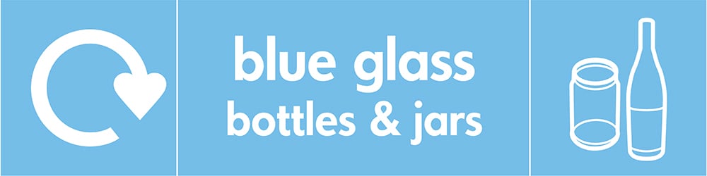 Signage: Blue Glass Bottles & Jars (GLAS0003)