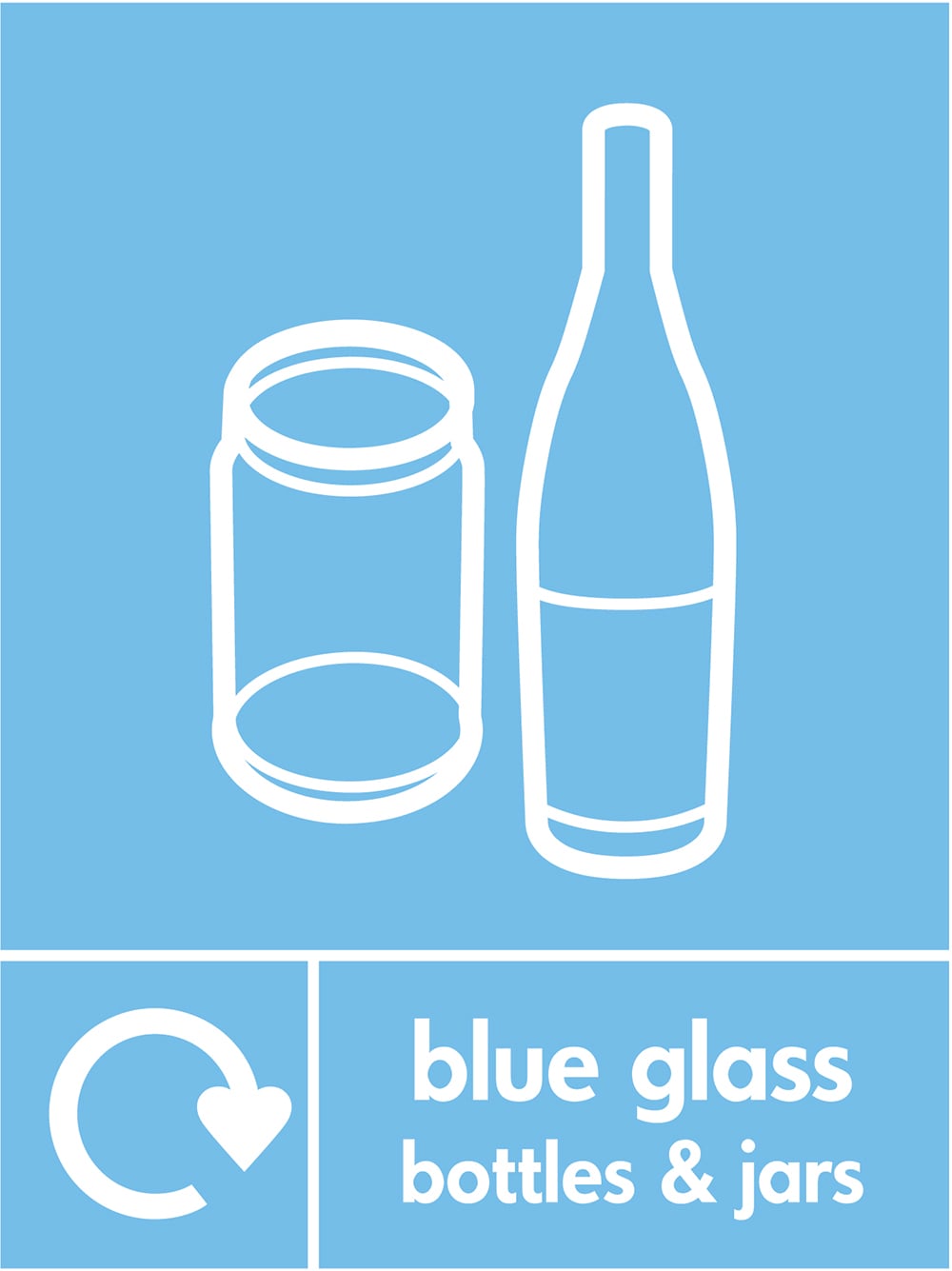Signage: Blue Glass Bottles & Jars (GLAS0021)