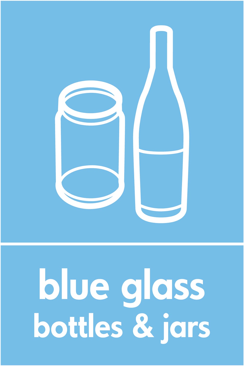 Signage: Blue Glass Bottles & Jars (GLAS0022)