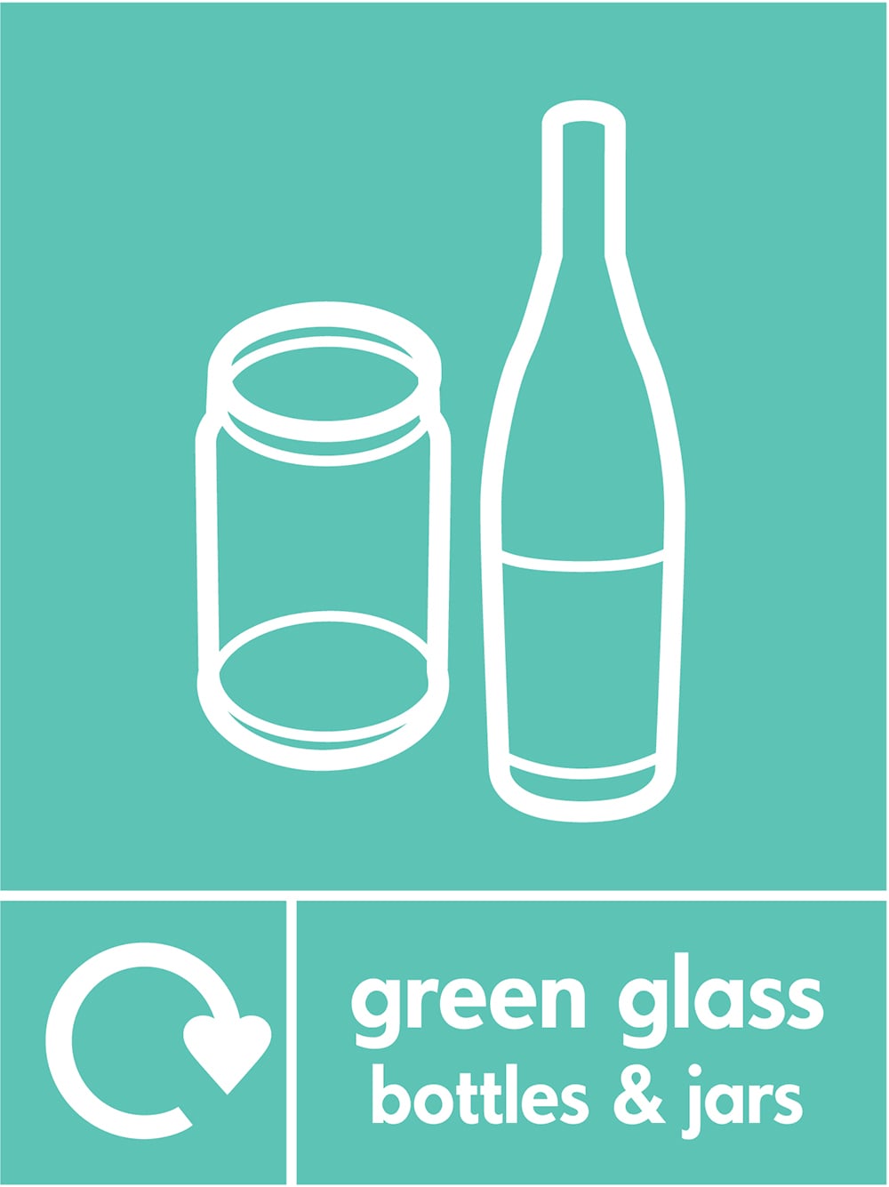 Signage: Green Glass Bottles & Jars (GLAS0034)