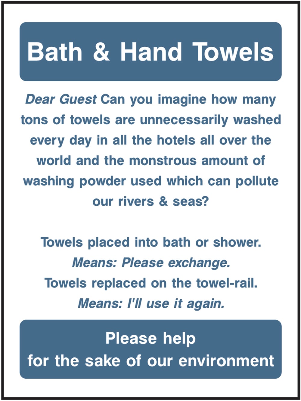 Signage: Bath & Hand Towels (HOTE0016)