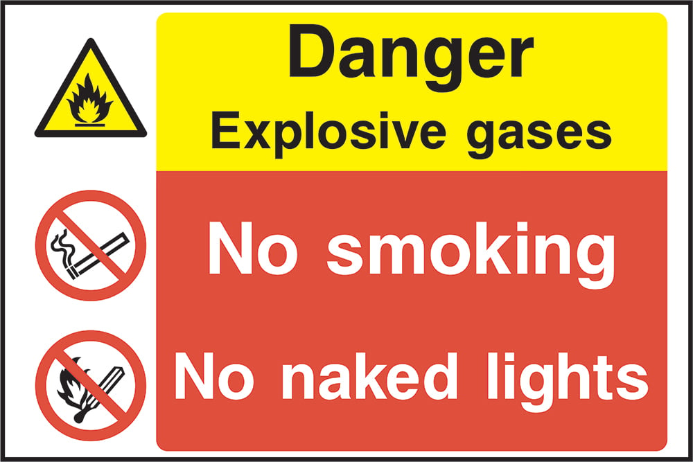 Signage: Danger Explosive Gases No Smoking No Naked Lights (MULT0031)