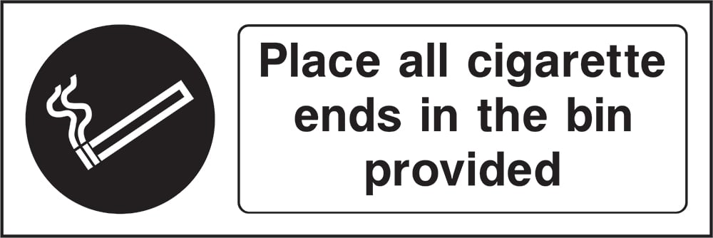 Signage: Place Cigarette Ends in Bin (SMOK0070)