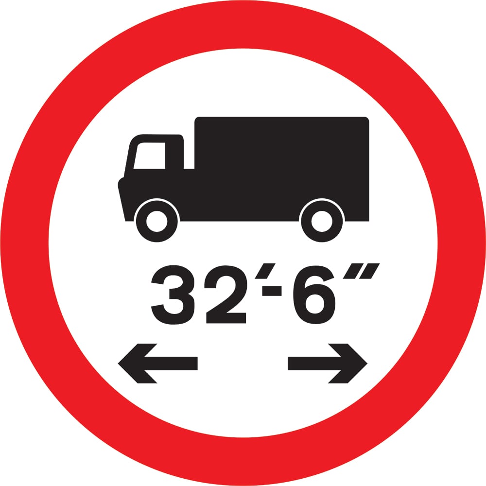 Signage: No Vehicles Over 32'6" Wide (REGU0028)