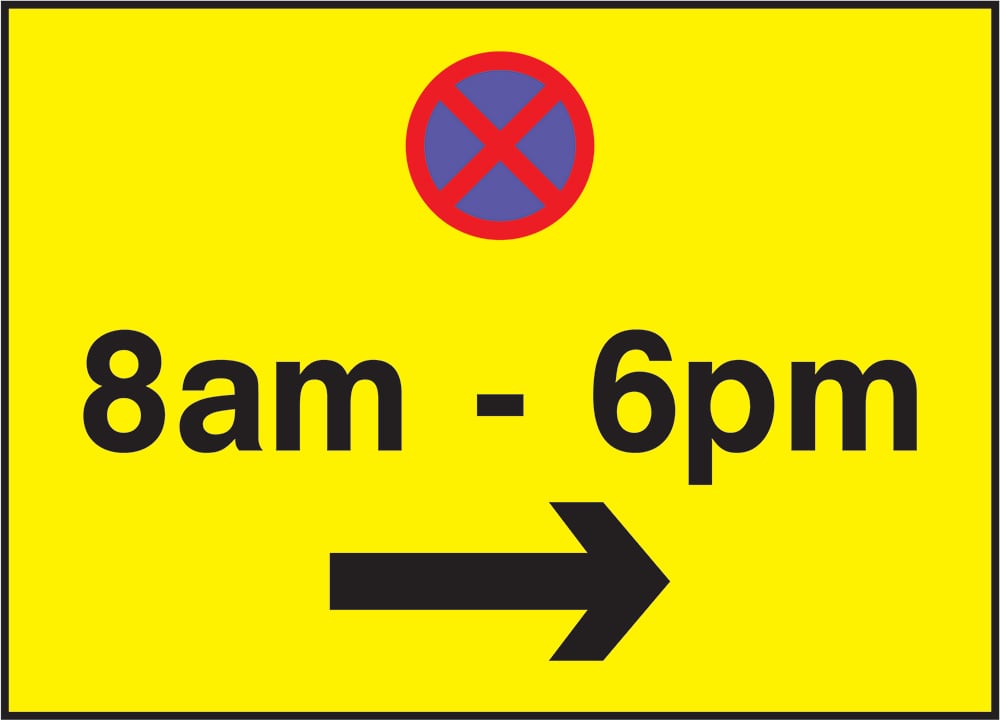 Signage: No Waiting 8Am-6Pm Right (REGU0036)