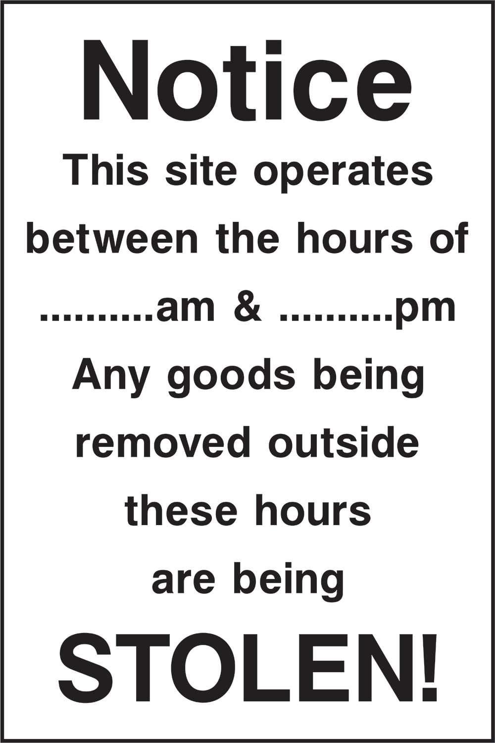 Signage: Notice Stolen Goods Warning (CONS0129)