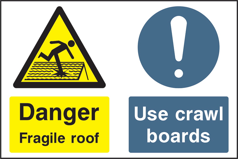 Signage: Danger Fragile Roof Use Crawl Boards (CONS0040)