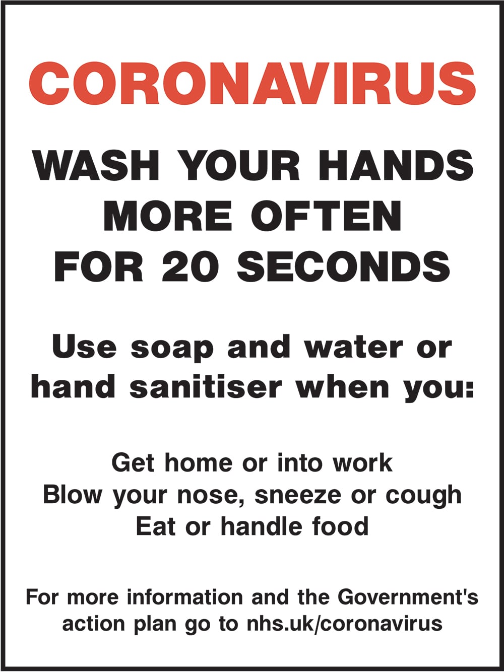 Signage: Coronavirus Wash Your Hands (FOOD0108)